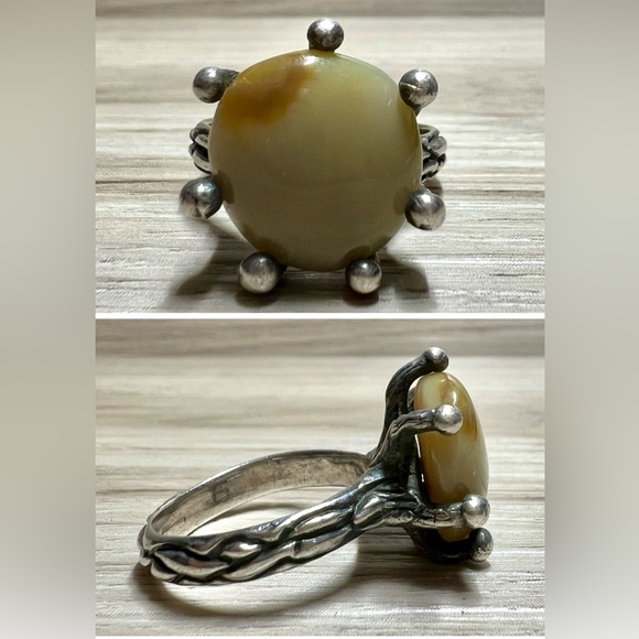 Jewelry - Vintage Handmade Free Form Brutalist High Set Agate Statement Ring, Size 7.5